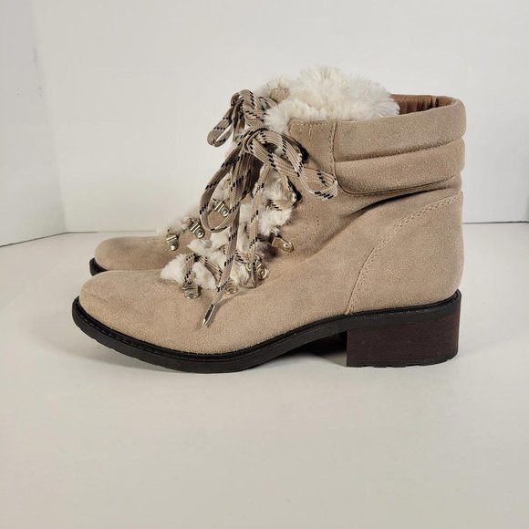Sam Edelman DARRAH 2 Sand Suede Faux Fur Detail Lace Up Combat Boots Women Sz 10 - Picture 3 of 13